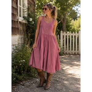 FRYE Sleeveless Button-Up Midi Dress in Rose Pink, Size M EUC
